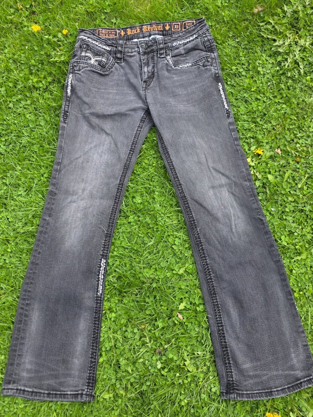 y2k Black Western Biker Goth Alt Distressed Rock Revival 'Hank" Bootcut Jeans